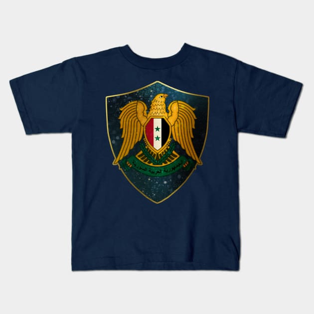 Syria Coat of Arms and Starry Nights Shield Kids T-Shirt by Family Heritage Gifts